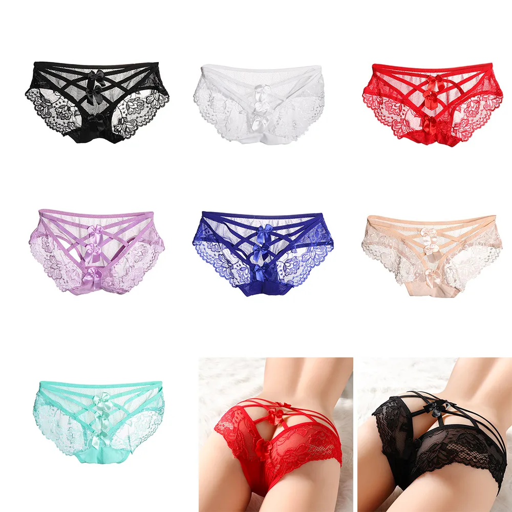 

Сексуальные женские кружевные трусики Sourcion, бандажные трусики-стринги с бантом, нижнее белье