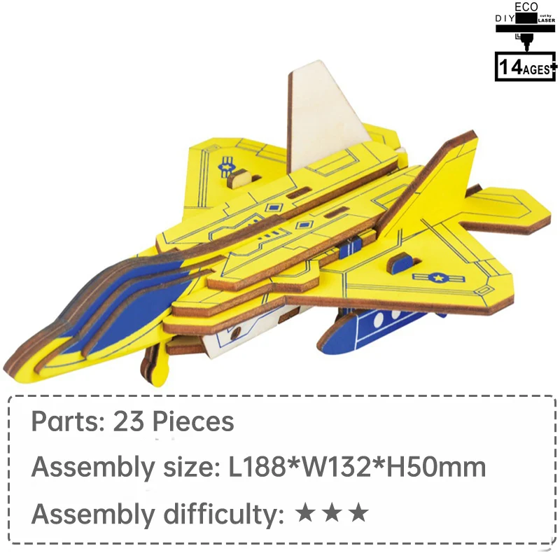 Деревянная 3D модель самолета F 22 Raptor игрушки для детей пазлы развивающие пазл 3d