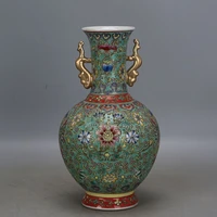 qing dynasty qianlong period green glaze enamel gold description flower double ears vase