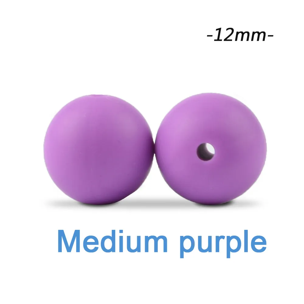 medium purple Силиконовые бусины LOFCA, 12 мм, 200 шт, детские силиконовые бусины для прорезывания зубов, Пищевая силиконовая детская соска, ожерелье, подвеска, изготовление продукта - Цвет: medium purple