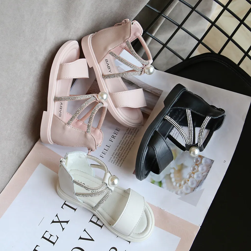 Summer Baby Girls Sandals Toddler Infant Kids Slip on Pearl Crystal Single Princess Roman Shoes for Children Girl PU May 4th|Сандалии| |