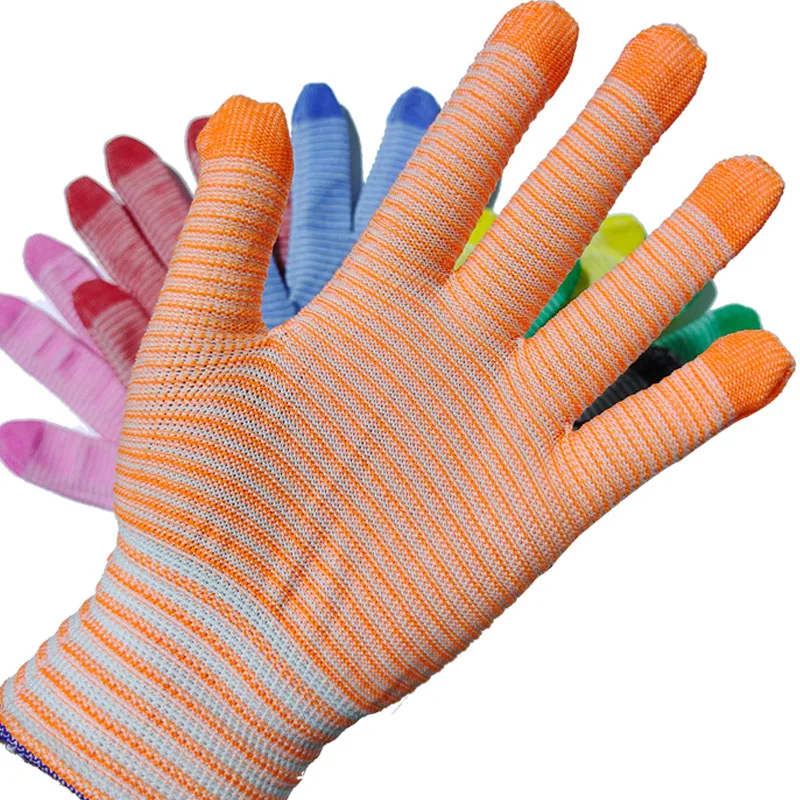 

Thin Knitted Nylon Striped Colored Pattern Non-slip Wear-resistant Breathable Workshop Tea Picking Labor Insurance Glove