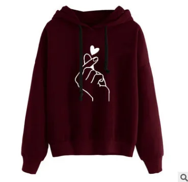 

2021 new printed love hand hooded loose sweater in stock
