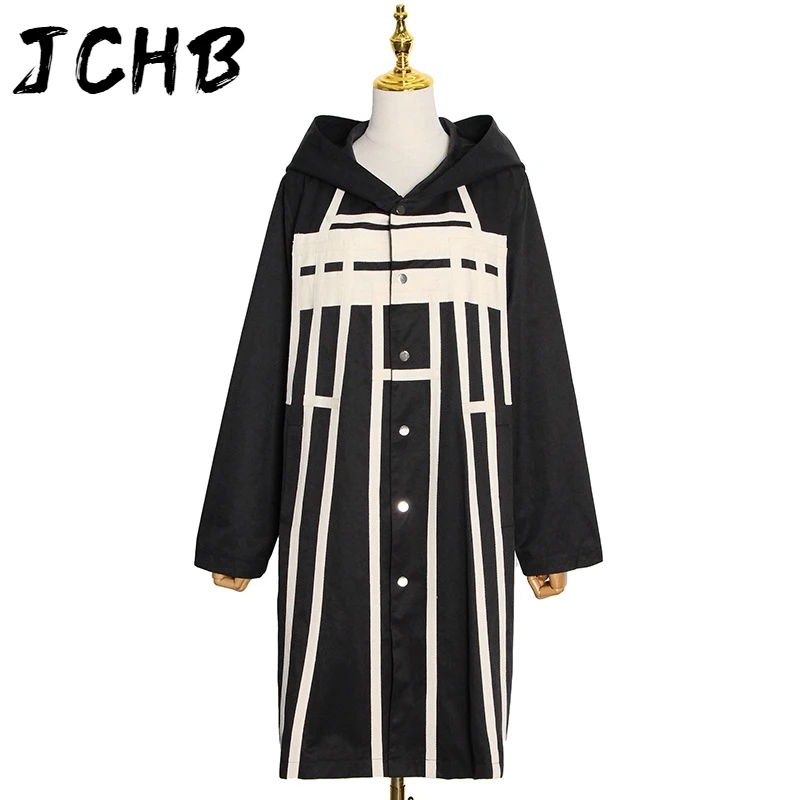 

JCHB 2021 new spring and autumn hooded fashion women loose tassels patchwork contrast colors full sleeves windbreaker WO63201