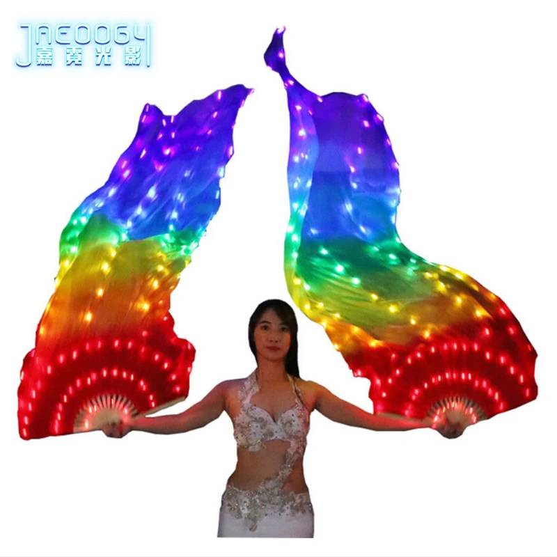 LED Belly Dancing Silk Fan Veil Stage Performance Props Prop Light Belly Dancing LED Fans Glowing Rainbow