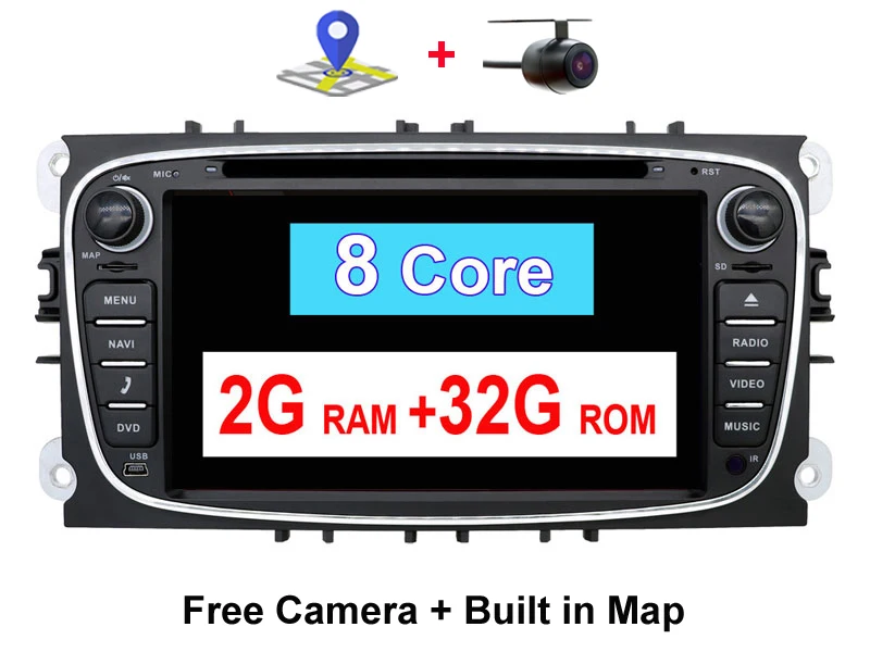 2 din Android 9,0 автомобильный DVD мультимедийный плеер gps Navi для Ford для Focus2 Mondeo Galaxy Wifi Аудио Радио Стерео головное устройство Canbus - Цвет: 8 CORE Black 2G 32G