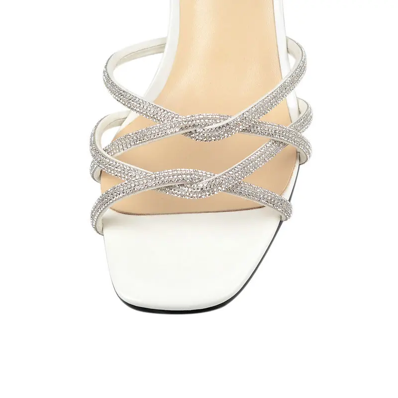 

Genuine Leather sandals Women Elegant crystal high Heels ladies Pumps Summer Party Office Lady Shoes Woman