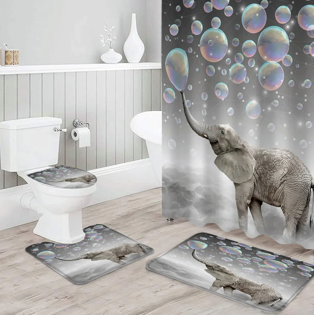 Симпатичные животные Слоники пузырь Ванная комната Шторы комплект набор