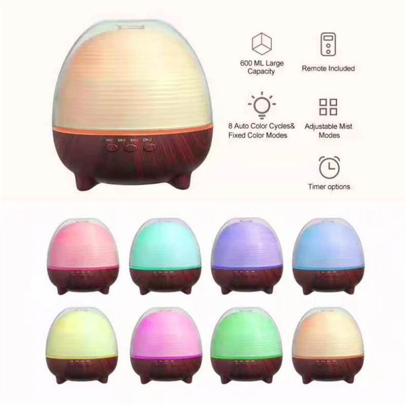 

600ML air Humidifier Aroma Diffuser with LED lamp Aromatherapy Difusor for Home Ultrasonic Cool Mist Essential oil Diffuser