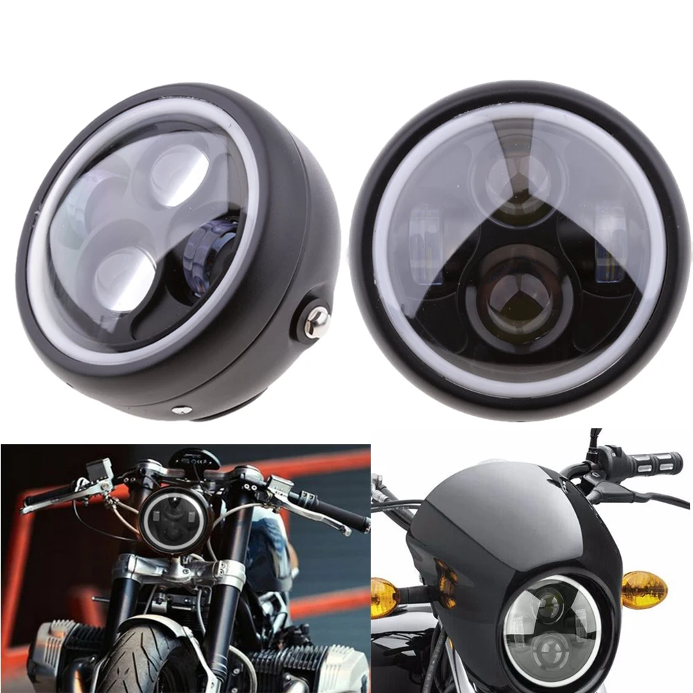 

1 шт. мотоциклетная светодиодная фара «ангельский глаз» с ближним и дальним светом для Harley, универсальная головная фара для Кафе Racer без крон...