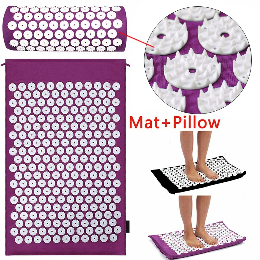 Массажный коврик для йоги акупрессурный с шипами снятия стресса боли в спине