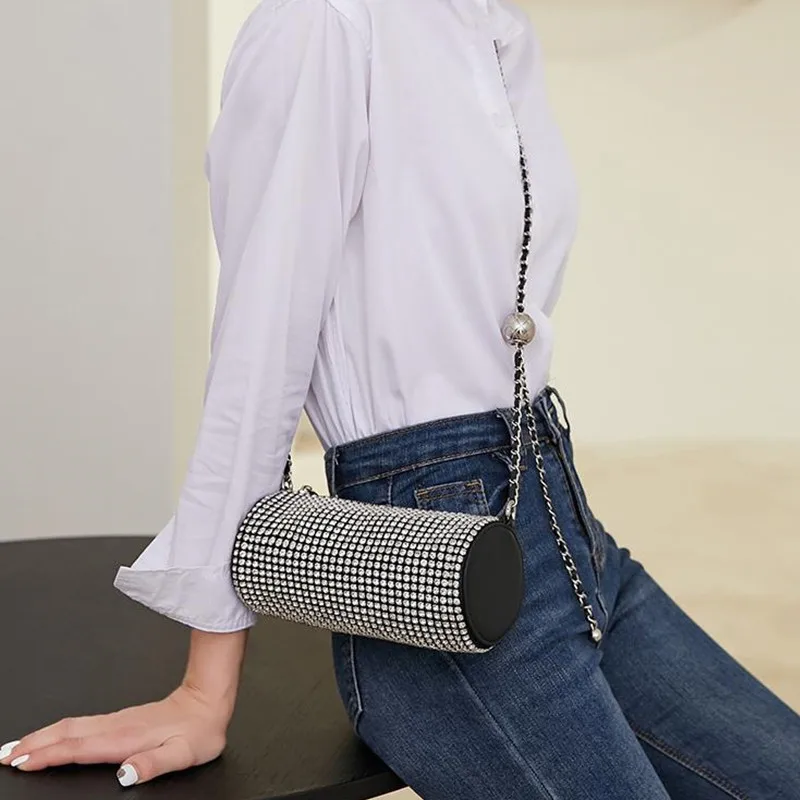 

Luxury Designer Diamond Shoulder Bags Cylindrical with Golden ball underarm bag Clutch Evening Bag Elegent Blingbling handbags