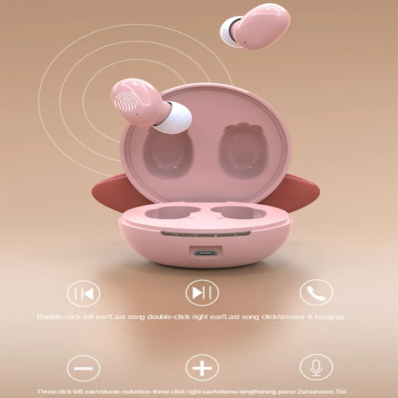 Беспроводные наушники TWS Bluetooth-совместимые гарнитуры милые маленькие животные