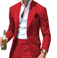 casual business red groom wedding tuxedos men groomsmen suits big notach lapel slim fit prom party dinner blazer jacketpant