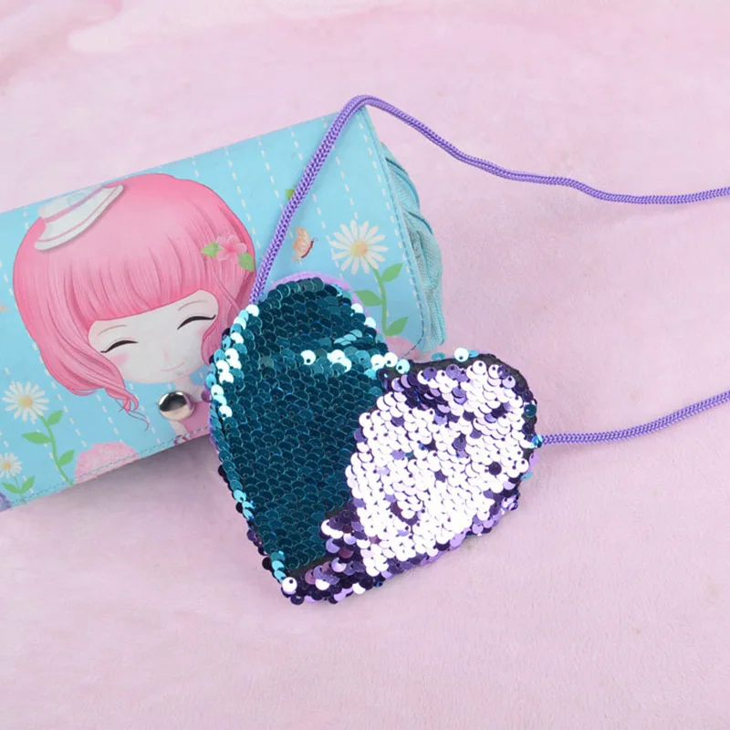 Сумки с блестками для девочек Легкая сумка в форме сердца Модный Цветной милый