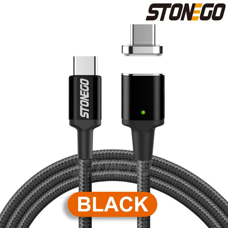 Магнитный кабель STONEGO type C к USB C для нового MacBook Pro huawei Matebook 86W PD быстрое магнитное зарядное устройство USB-C быстрое заряднеое устройство - Цвет: Black TYPE C Cable