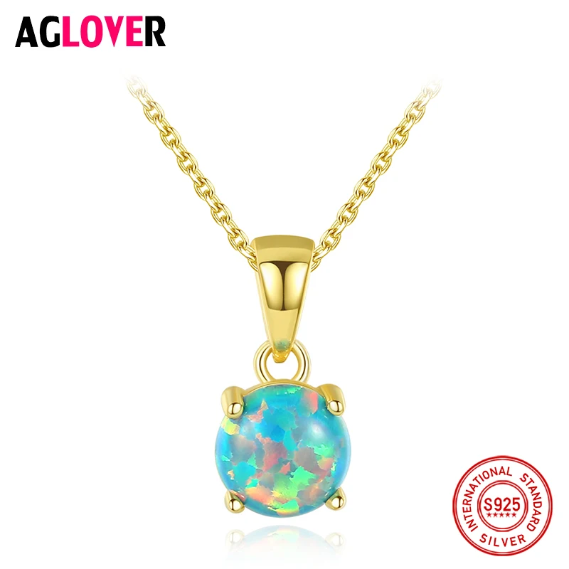 Классическое круглое ожерелье AGLOVER с опаловым кулоном из стерлингового серебра