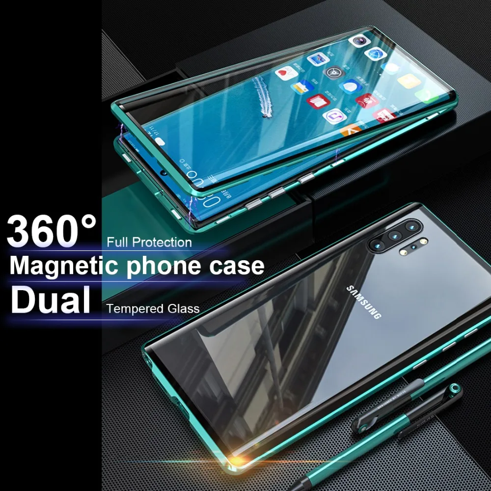 Double sided glass Metal Magnetic Case for Samsung Galaxy Note 10 Plus Phone Case 360 Full Protection Case For Galaxy Note 10