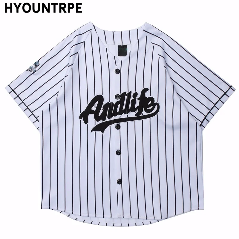 

Mens Strip Baseball Tees Shirt Fashion V-neck Letter Single Breasted T-shirt Hip Hop Casual Shirts High Street Shirts Streetwear
