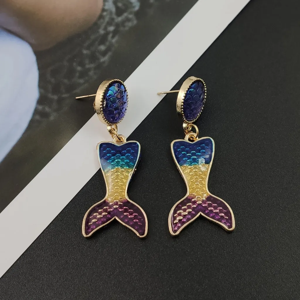 Женские серьги с рыбьим хвостом контрастные цвета модные женские висячие