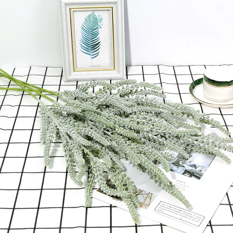 Зеленый искусственный цветок в скандинавском стиле 3 зубца имитация бамбукового