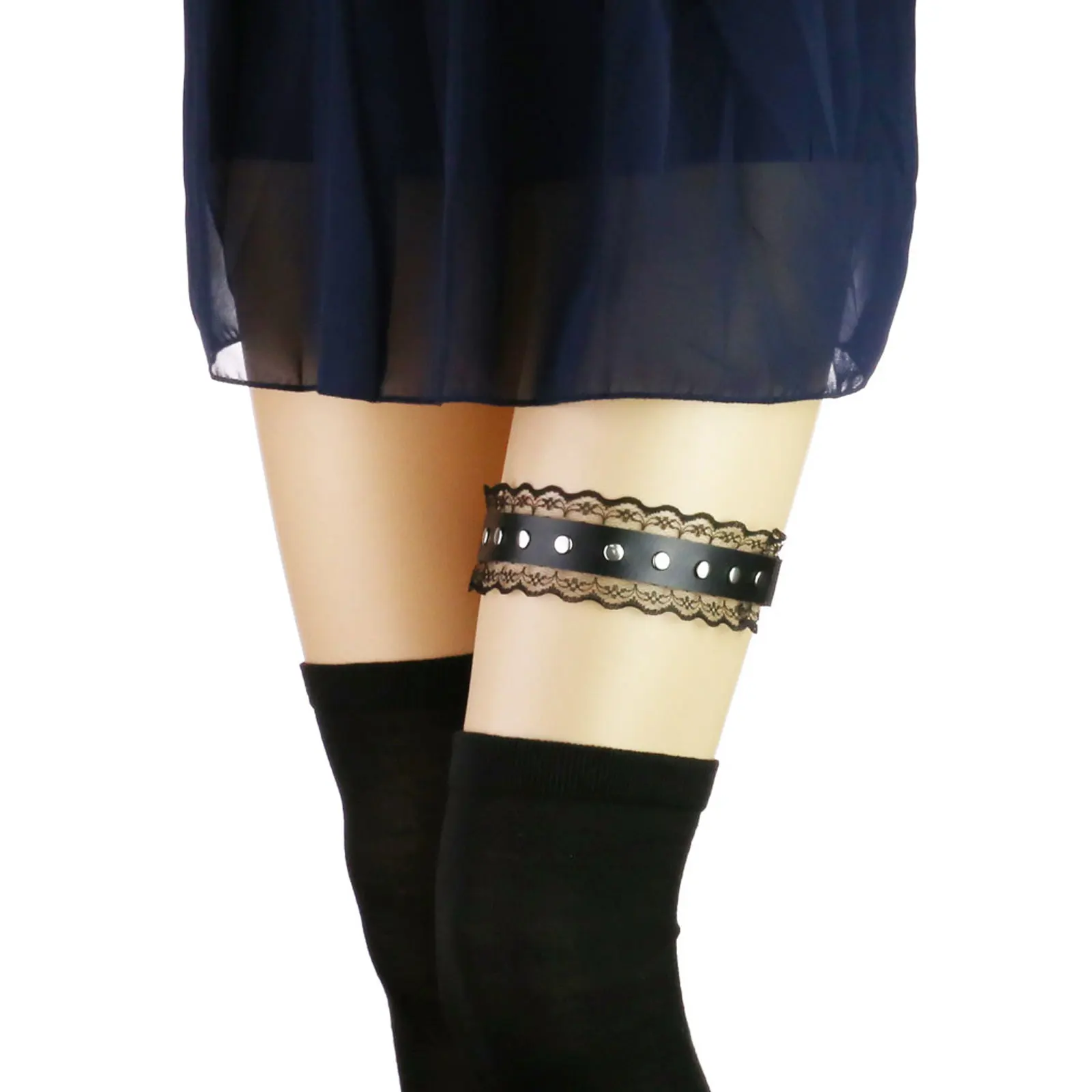 

Подвязки с заклепками для женщин и девушек, 12 цветов, 1 пара, модные декоративные ремни с кружевной отделкой, регулируемые петли для ног