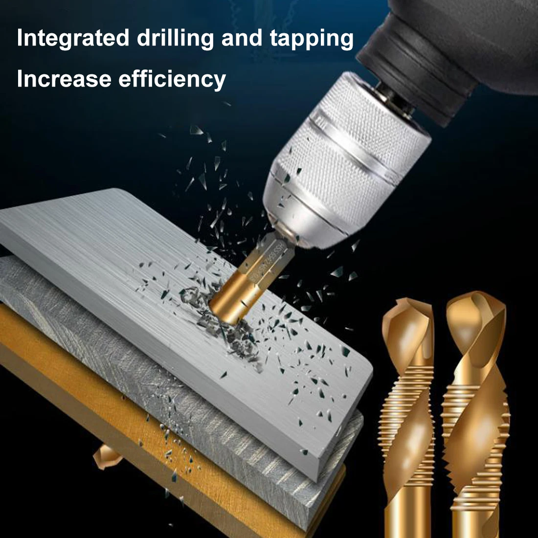 

6pcs HSS Drill Tap Countersink Deburr Set Metric Combination Drill Tap M3 M4 M5 M6 M8 M10 1/4 Hex for Soft Metal /Aluminum