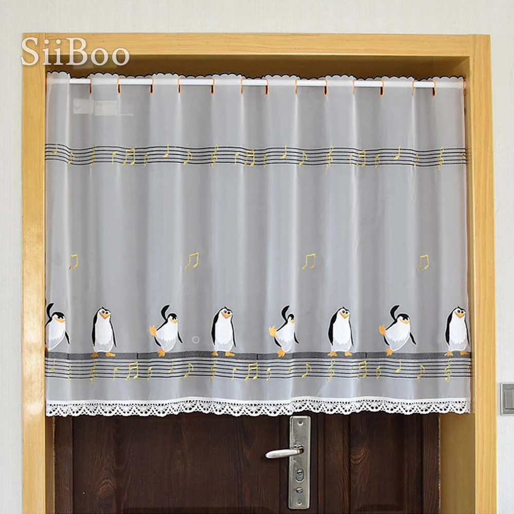 Европейский стиль мультяшный Пингвин вышивка кружево полузанавес занавес для