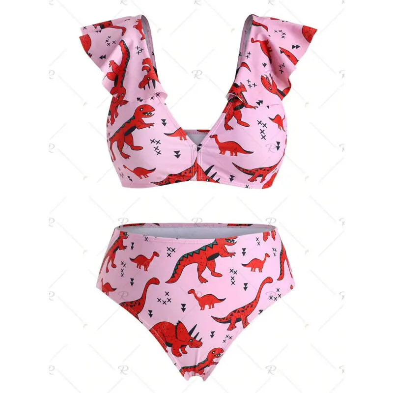 

Women Plus Size Bikini Set Print Swimsuits Ruffles High Waisted Swimwear Vintage Retro Two Pieces Women's Swimming Suit L-5XL