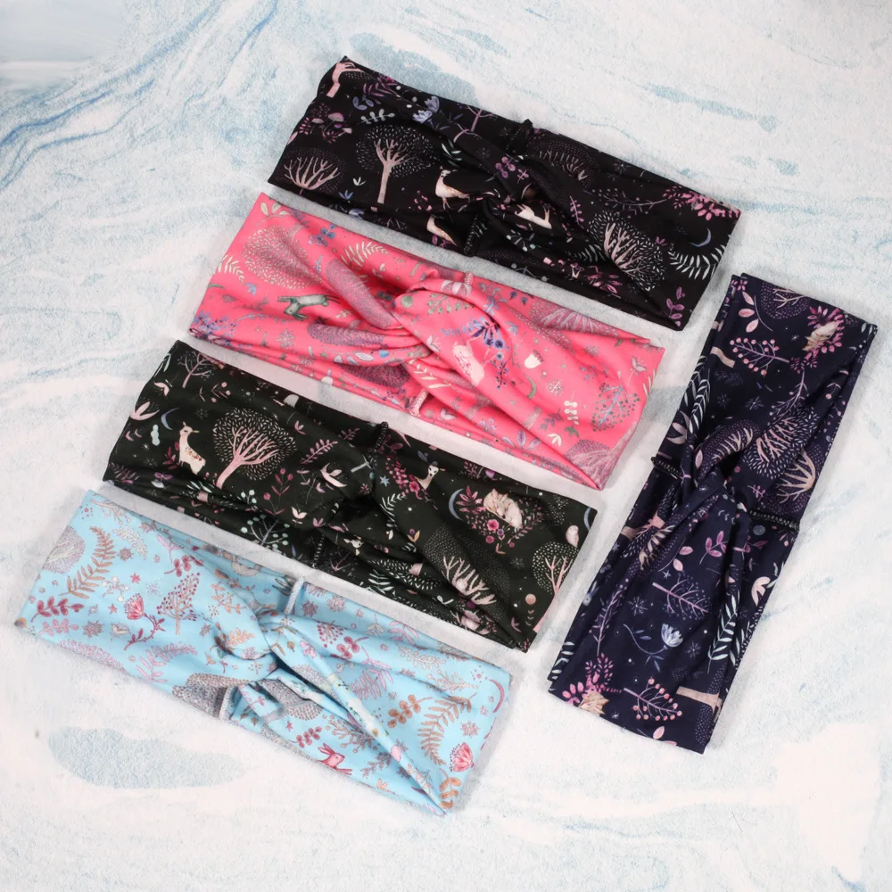 

Натуральные модные богемные повязки для волос, повязка для волос с изображением дерева лося, головная повязка с принтом, Эластичные аксессу...