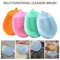 1pcs random color reusable tpe soft hair bath brush dishwashing gloves fruit cleaning brush kitchen cleaning magic gloves