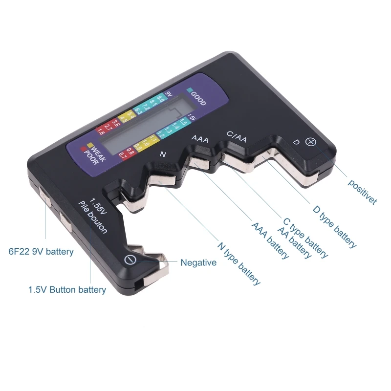 

Digital Battery Tester Checker Battery Capacity Tester For C/D/9V/AA/AAA/1.5V Button Battery Power Measuring Indicator