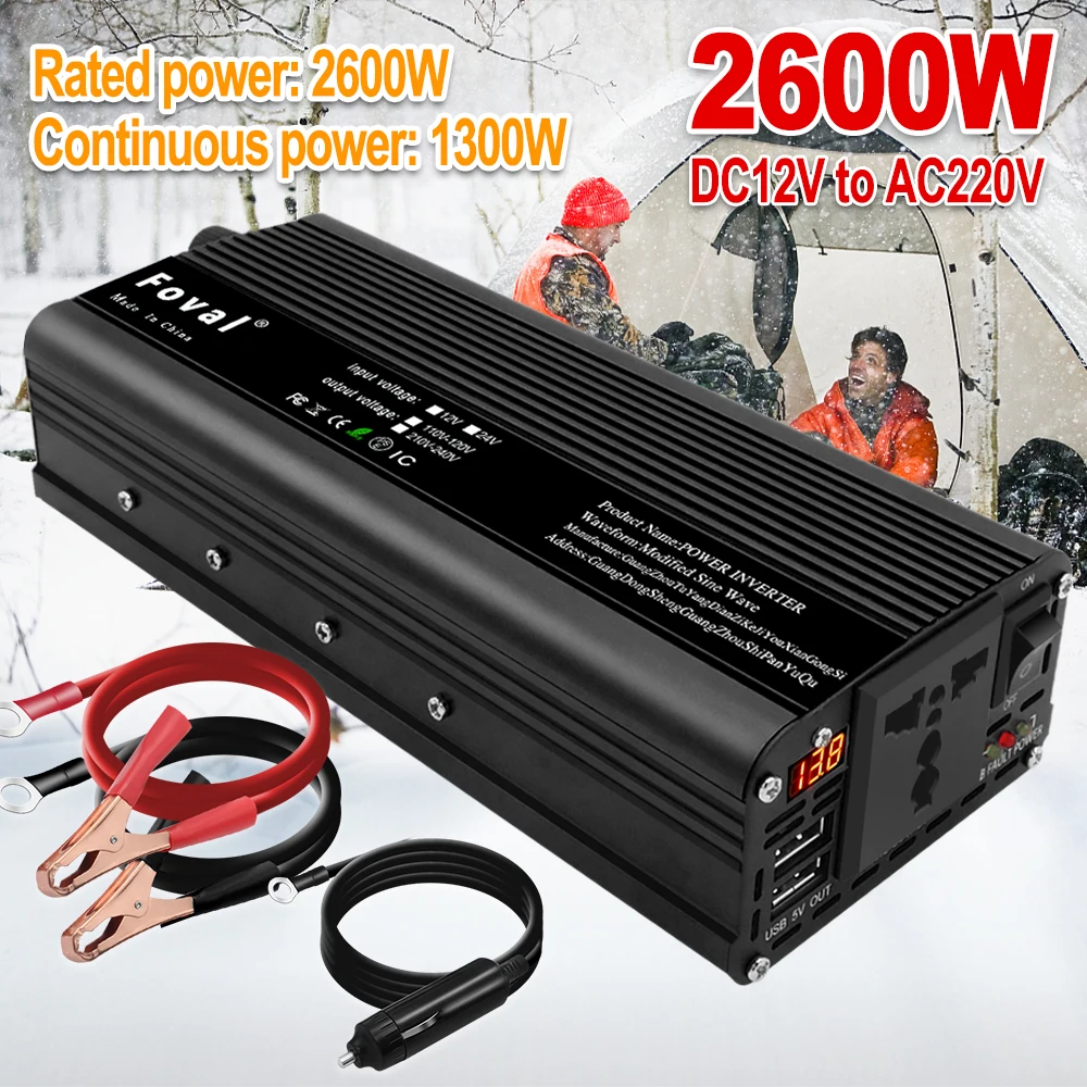 

12V/24V 1500W/2000W/2600W Auto Accessories Led Charger Adapter 4.8A 2USB Charger Converter Car Solar Boost Power Inverter