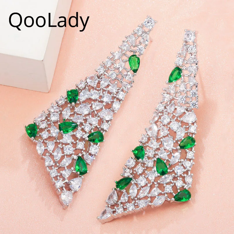 QooLady Высокое качество Зеленый Белый CZ камень широкий большой фотоэлемент для