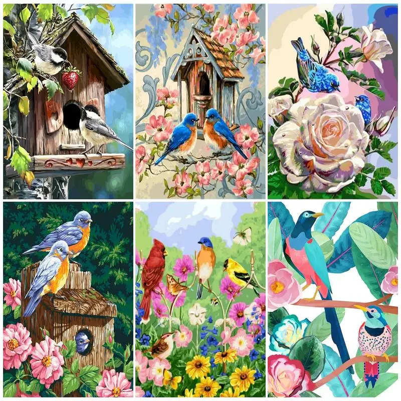 

CHENISTORY DIY Oil Painting By Numbers For Adults Brids House Landscape Picture By Number 60x75cm Frame DIY Gift For Home Decor