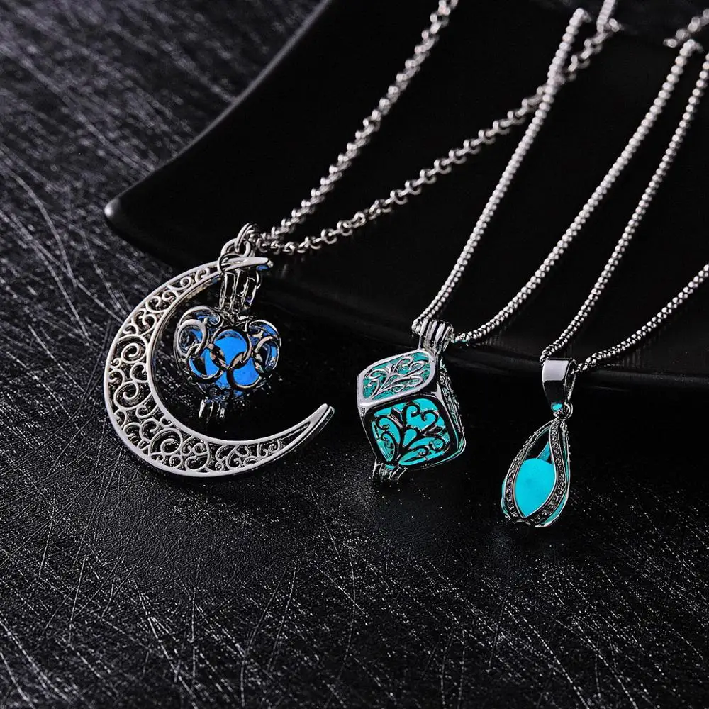 Vintage Glowing Geomtric Teardrop Moon Pendant Necklace Luminous Jewelry Glow In The Dark Women Necklace Birthday Gift Dropship images - 6