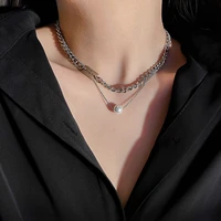 european and american fashion exaggerated punk style simple trend fresh water pearl double layer brand pendant necklace