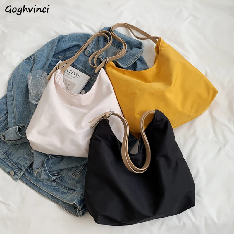 

Women Shoulder Bags Solid Simple School Big Capacity Students Canvas Satchel Korean Style New Summer Underarm Bag High Quality