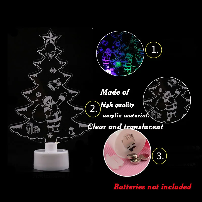 Разноцветный акриловый маленький ночник Рождественская елка снеговик подарок