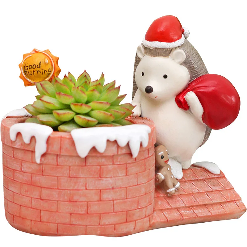 

TECHOME Resin Succulent Pot idyllic Christmas Garden Pots hedgehog diary flower pot micro landscape Indoor Planter office Bonsai