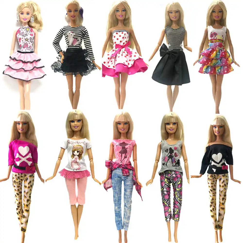 

NK 10 Pcs/Set Hot Sale Doll Dress Handmade Outfit Casual Clothes Fashion Skirt For Barbie Doll Girls' Gift Baby Toys 008A 3X