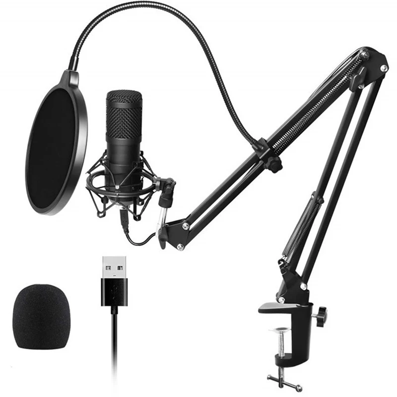 

Studio Microphone Kits Condenser Microphone Bundle Stand Karaoke Mic Filter Phantom 192KHZ/24BIT(Flat Head)