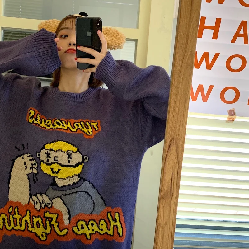 Свитер Свободная верхняя одежда в Корейском стиле бойфренд | Женская