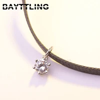 bayttling shiny zircon pendant necklace for women fashion silver color wax rope necklace jewelry gifts for girls