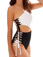 european and american womens new black and white strappy one piece bikini swimsuit swimwear
