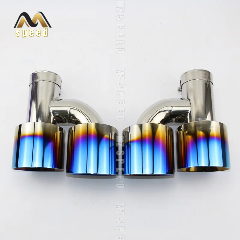 

1PCS Car Accessories 304 stainless steel blue and bright H-type double outlet straight edge exhaust pipe tailpipe