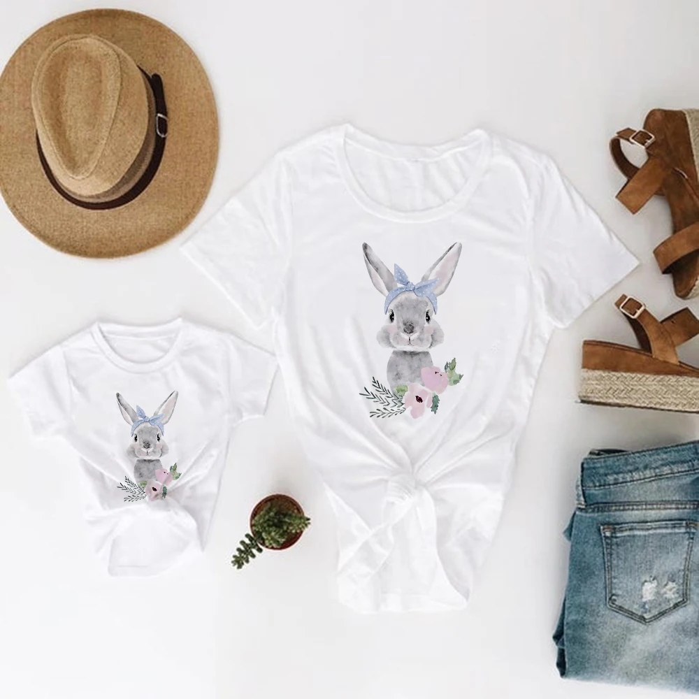 

Animal Printed Crewneck Women T Shirts Crewneck T-shirt Quiet Gray Rabbit Printed Tee Shirt Streetwear Lady Long Sleeve T-shirt