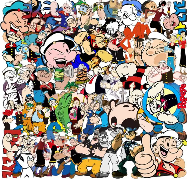 

10/30/50pcs Cartoon Popeye Graffiti Waterproof Skateboard Travel Suitcase Phone Laptop Luggage Stickers Diy Kids Girl Toys