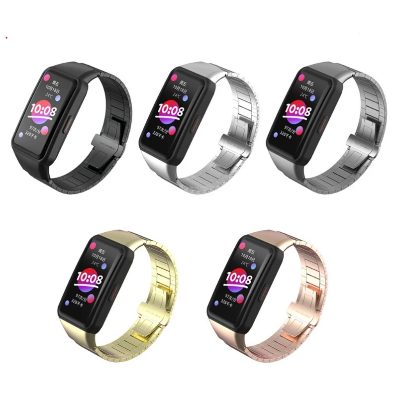 

Stainless Steel Bracelet Smart Watch Strap For -Huawei Honor Band 6 Smart Watch Double Snap Buckle Solid Stainless Steel M5TB