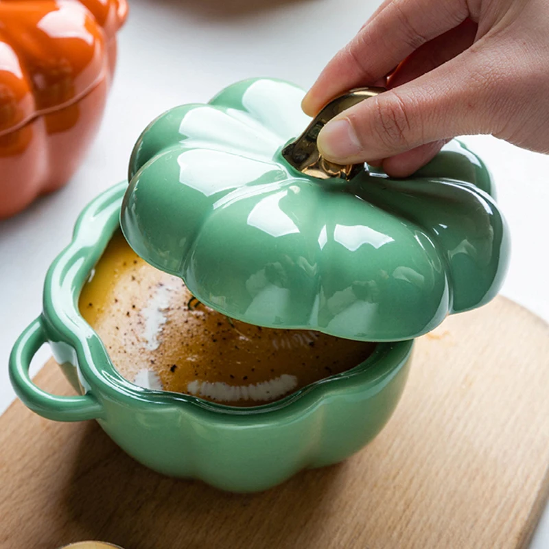 Керамическая миска для выпечки 400 мл в форме тыквы банка с крышкой Салатница суп